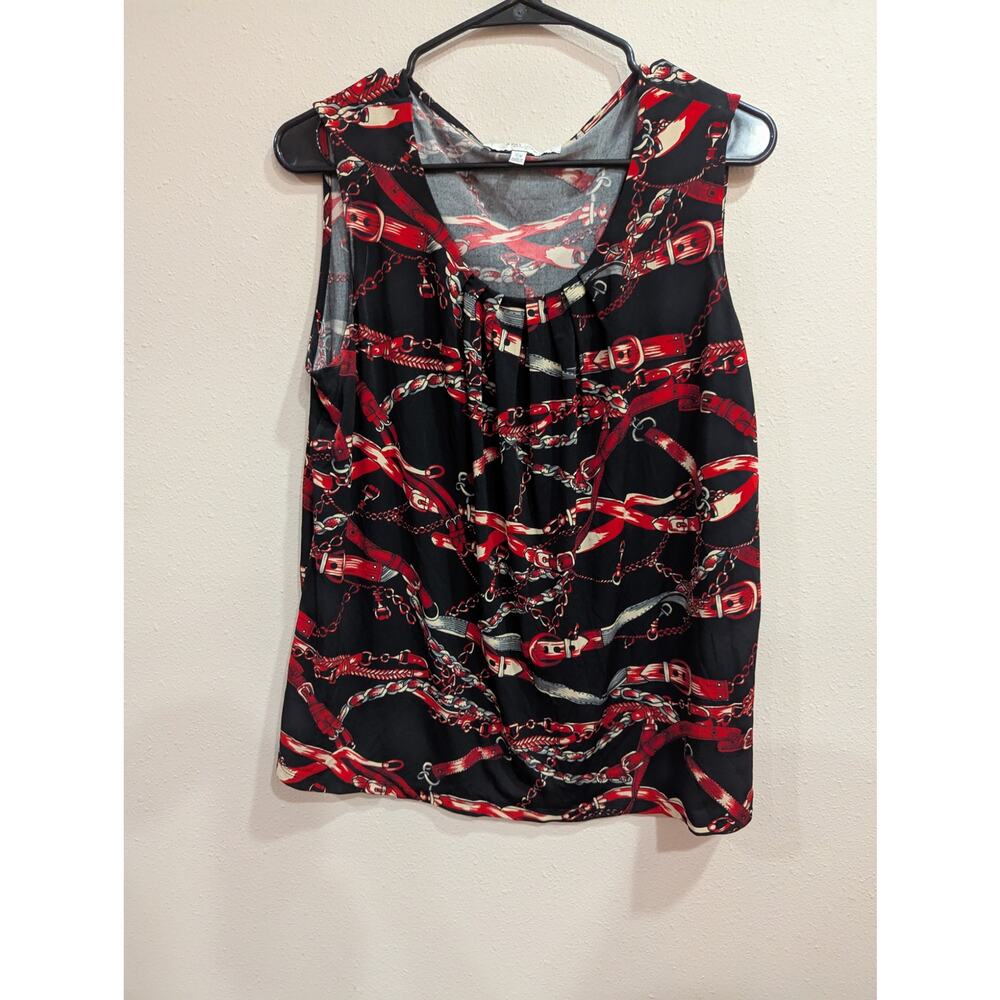 Women's shell/tank style black and red belt printed top by Jones Studio size 16W